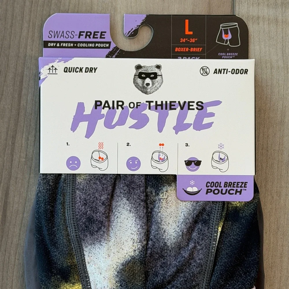 Pair of Thieves Hustle Boxer Briefs Mens Large Tie-Dye/Grey (2) Pack **NEW**